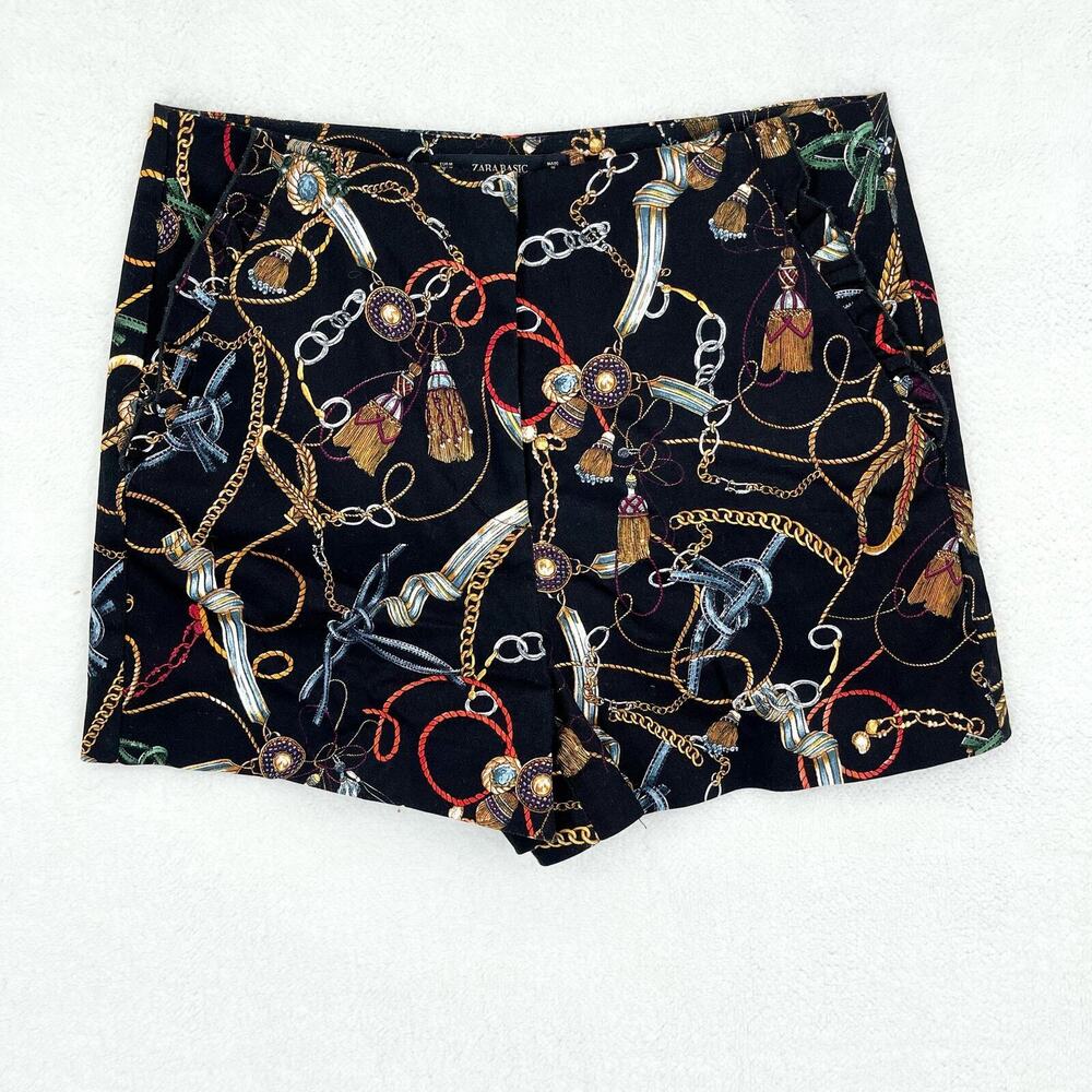 ZARA Shorts Women Size Medium High Waisted Nautical Tailored Beach Front‎ Pocket
